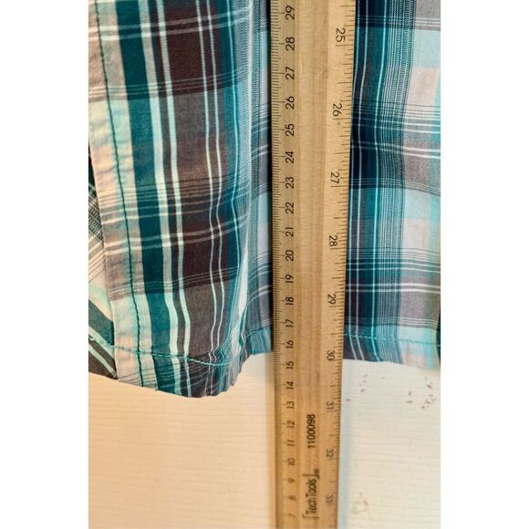 prAna Men's Milo Short Sleeve Shirt Green Plaid Pearl Snap Organic Cotton Large - Picture 7 of 9